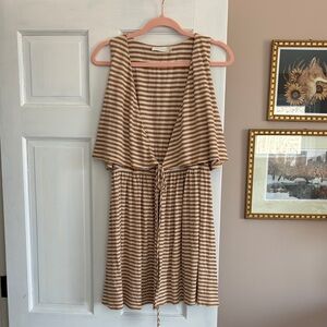 Lush Striped Brown and White Tie front dress or top